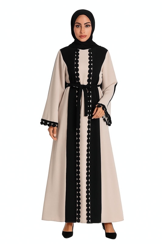 Elegant Middle Eastern Lace Patchwork Abaya for Women – Modest Islamic Dress