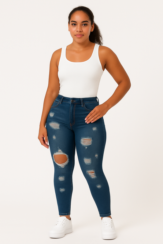 High-Rise Ripped Denim Jeans – Skinny & Thick Fit