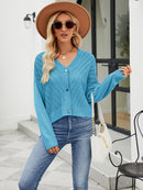 V-neck Hollow Knitted Cardigan Outer Wear Loose Top