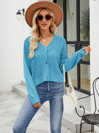 V-neck Hollow Knitted Cardigan Outer Wear Loose Top