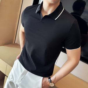 Mercerized Pearl Cotton Lapel Short Sleeve Polo Shirt