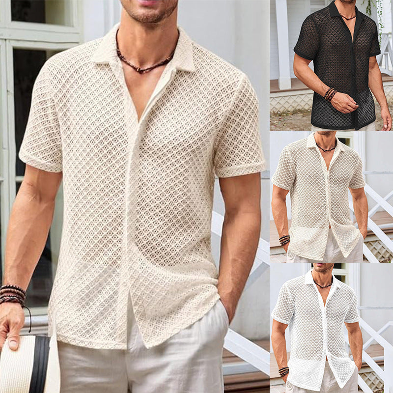 Short Sleeve Mesh Shirt Tops Men Clothing