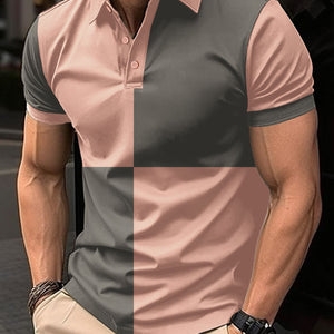 Casual Sports Short Sleeve Color Stitching Turnover Neck Polo Shirt Men Clothing