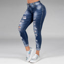 Jeans ripped holes show thin stretch jeans