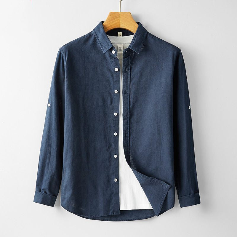 Summer Men's Cotton And Linen Casual Long Sleeve Shirt Thin