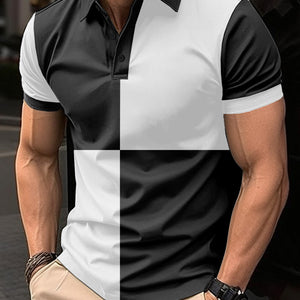 Casual Sports Short Sleeve Color Stitching Turnover Neck Polo Shirt Men Clothing