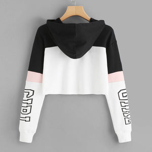 Patchwork Crop Top Hoodie