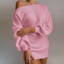 Shoulder Knitted Sweater Dress