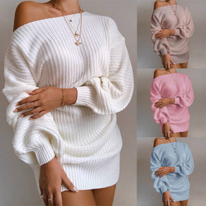 Shoulder Knitted Sweater Dress