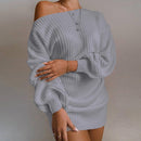 Shoulder Knitted Sweater Dress