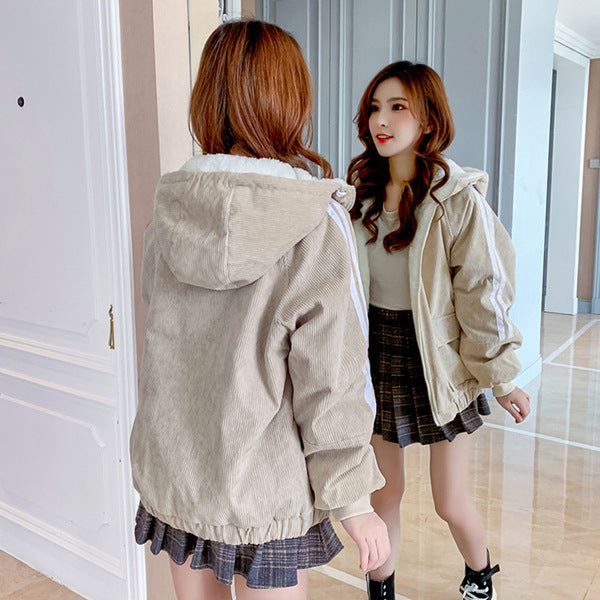 Corduroy Cotton-Padded Jacket Female Student Fall   Winter Outfit