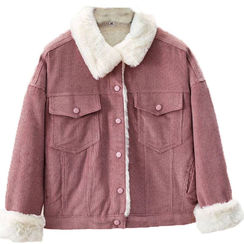 Corduroy Cotton-Padded Jacket Female Student Fall   Winter Outfit