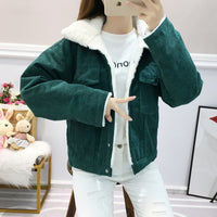 Corduroy Cotton-Padded Jacket Female Student Fall   Winter Outfit