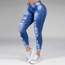 Jeans ripped holes show thin stretch jeans