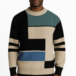 Thickened Knitting Bottoming Sweater with color block design, ribbed cuffs, and round neck for warm, stylish layering.