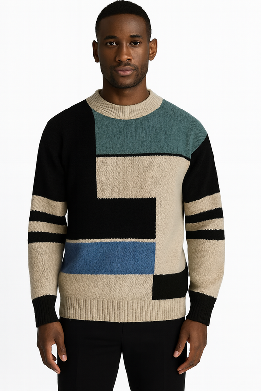 Thickened Knitting Bottoming Sweater with color block design, ribbed cuffs, and round neck for warm, stylish layering.