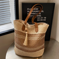 Summer Stripe Straw Sholder Bags With Tassel Pendant Fashion Large Capacity Seaside Vacation Beach Bags