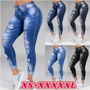 Jeans ripped holes show thin stretch jeans