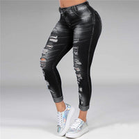 Jeans ripped holes show thin stretch jeans
