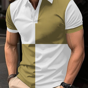 Casual Sports Short Sleeve Color Stitching Turnover Neck Polo Shirt Men Clothing