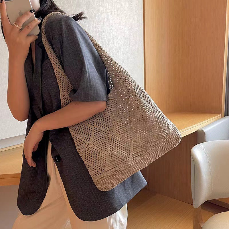 Solid Color Bag Knitted Bags Hollow Woven