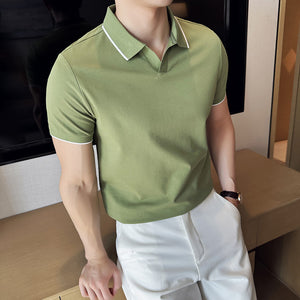 Mercerized Pearl Cotton Lapel Short Sleeve Polo Shirt