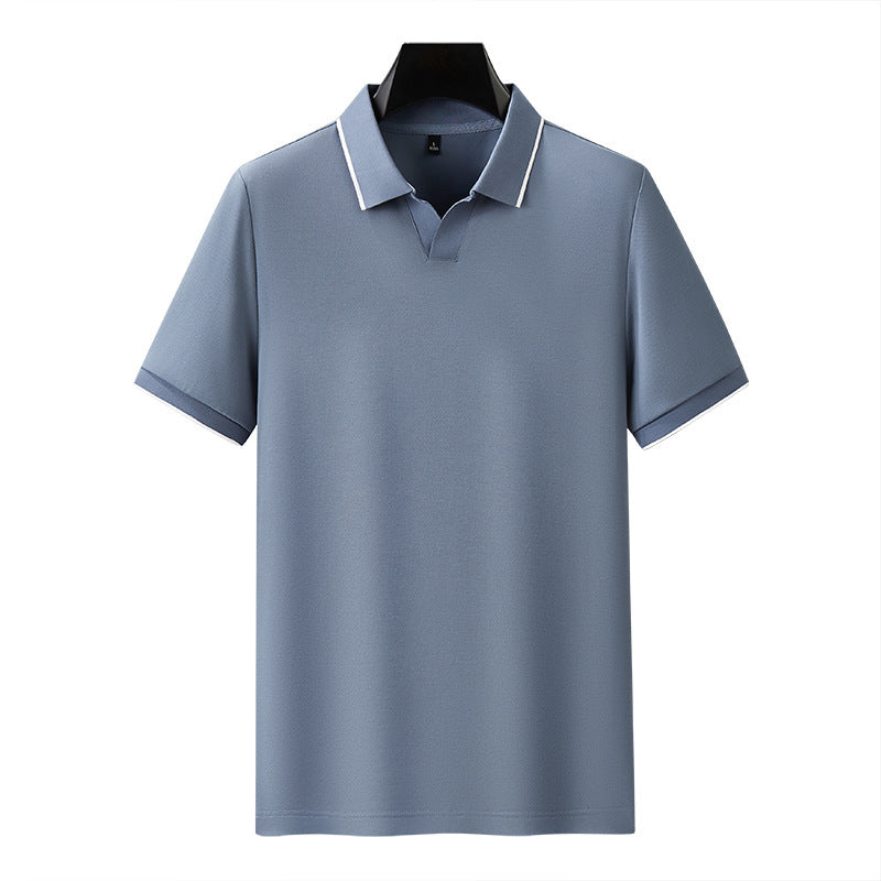 Mercerized Pearl Cotton Lapel Short Sleeve Polo Shirt
