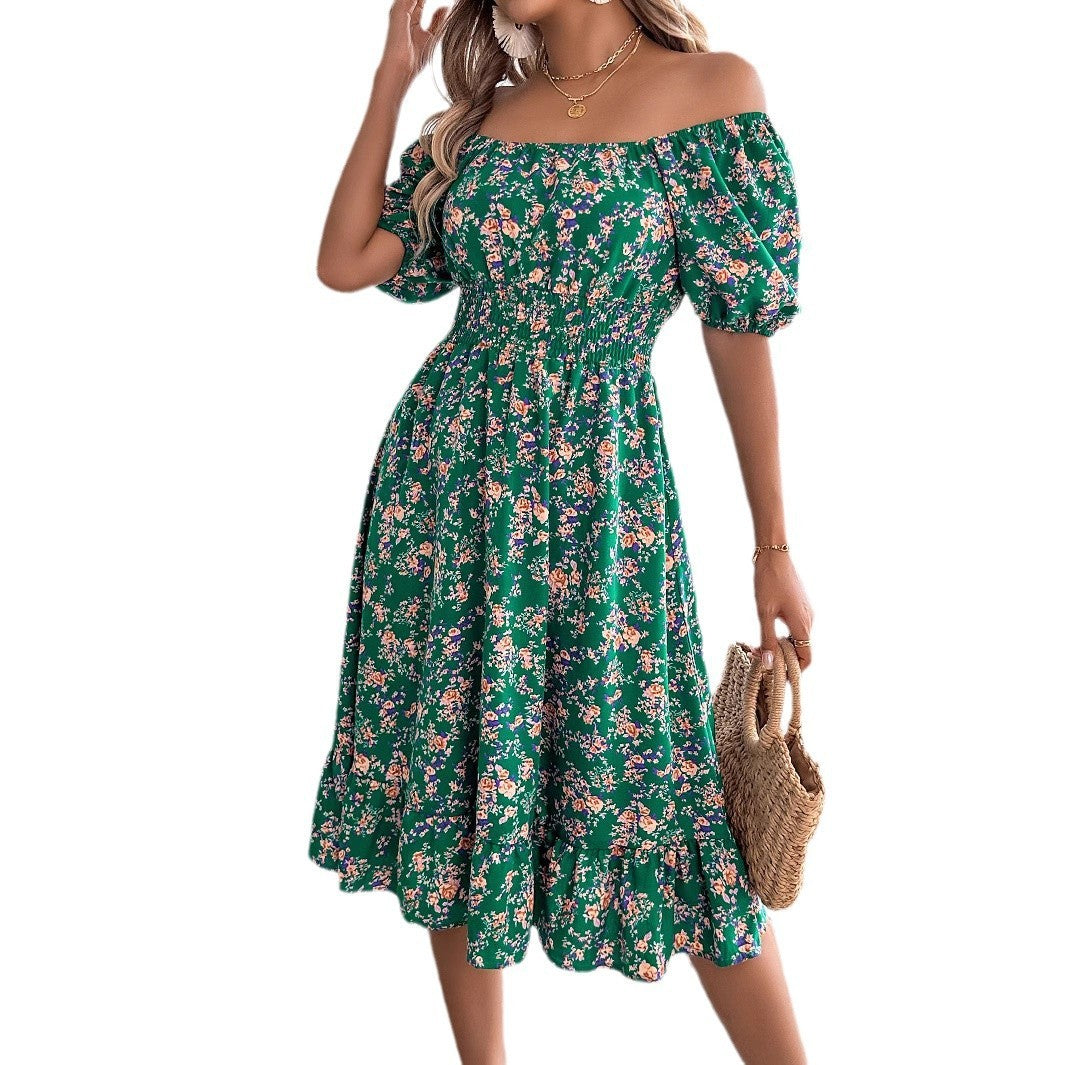 Floral Square Collar Ruffles Dress