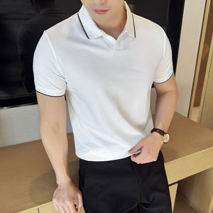 Mercerized Pearl Cotton Lapel Short Sleeve Polo Shirt