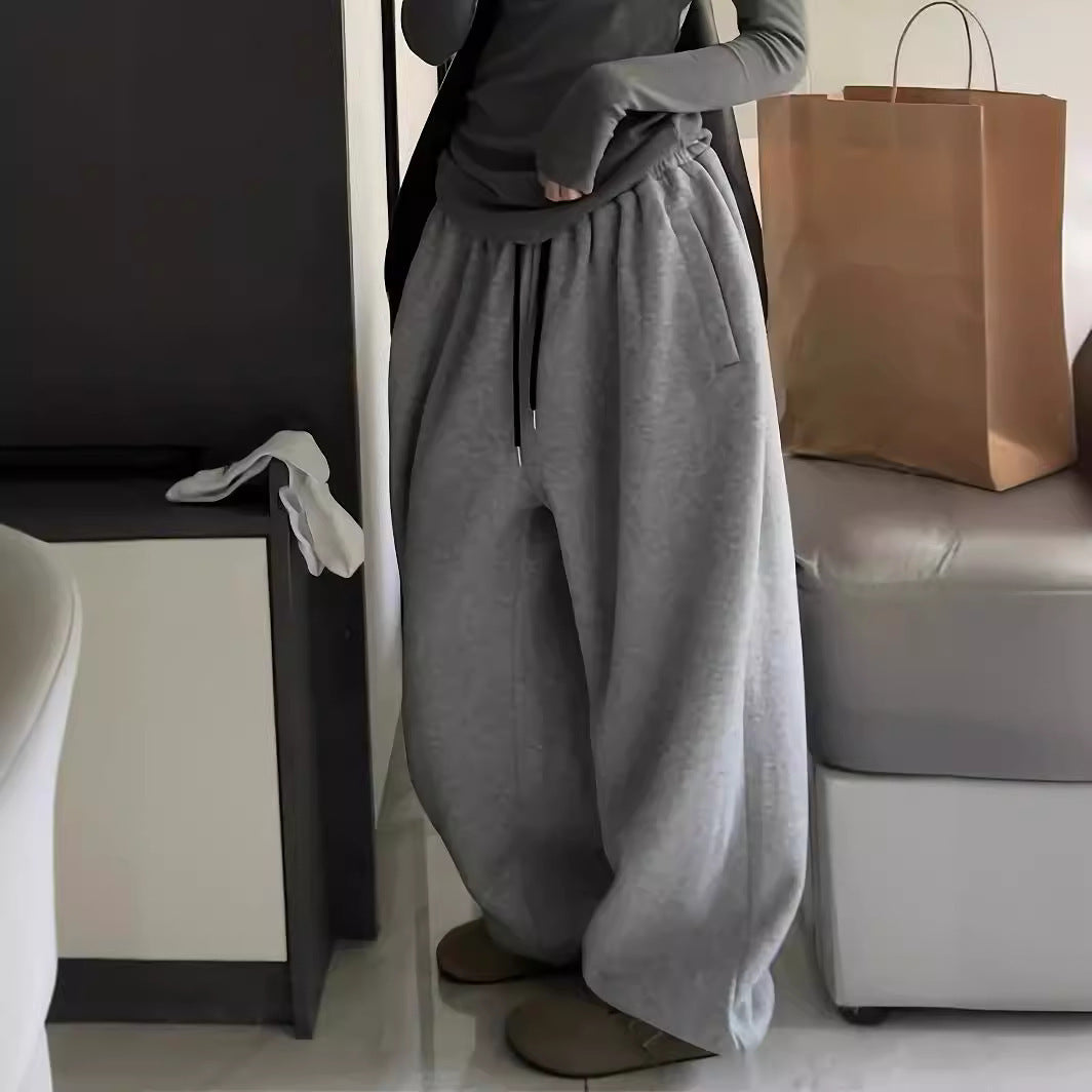 Y2g Casual Gray Black Rope Tied High Waist Elastic Band Waist Sports Pants Women's Clothing