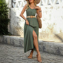 Summer Round-neck Sleeveless Split Dress