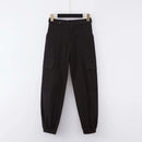 Solid color high waist cargo trousers