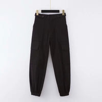 Solid color high waist cargo trousers