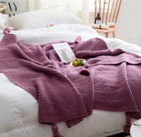 Nordic fringed knit ball blanket