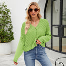 V-neck Hollow Knitted Cardigan Outer Wear Loose Top