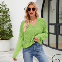 V-neck Hollow Knitted Cardigan Outer Wear Loose Top
