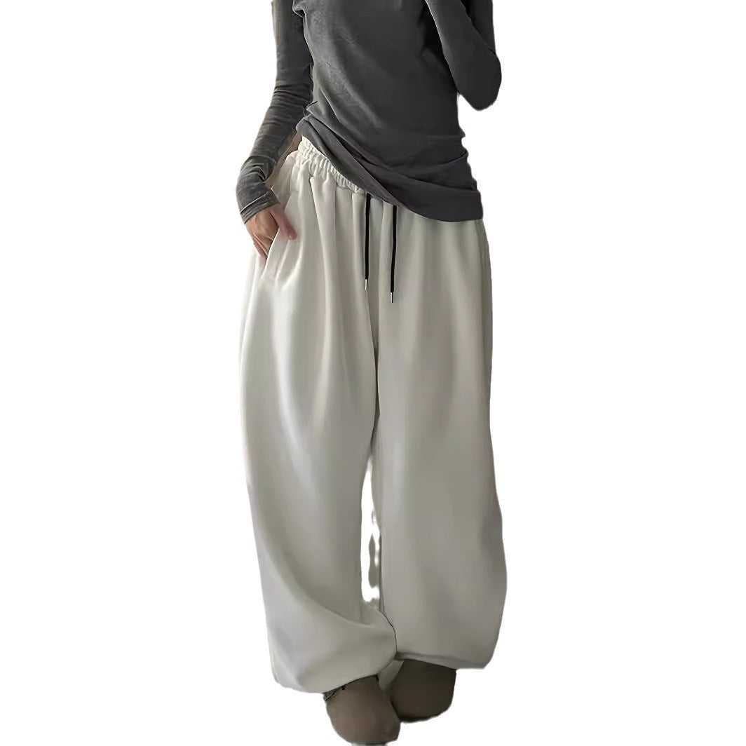 Y2g Casual Gray Black Rope Tied High Waist Elastic Band Waist Sports Pants Women's Clothing