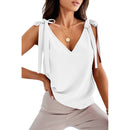 Bowknot Tie Up Camisole V-neck Shirts Women Summer Sleeveless Tank Tops