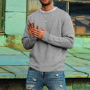 Men's Solid Color Waffle Round Neck Base Sweater