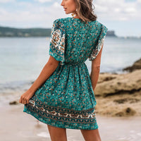 Bohemian Rayon Positioning Flower Green Dress