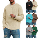 Men's Solid Color Waffle Round Neck Base Sweater
