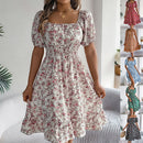 Floral Square Collar Ruffles Dress