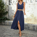 Summer Round-neck Sleeveless Split Dress