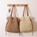 Large Capacity Straw Bag Drawstring Hand-carrying Knitting Shoulder Bag