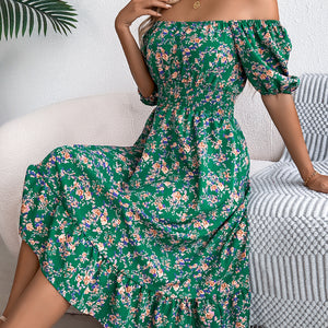 Floral Square Collar Ruffles Dress