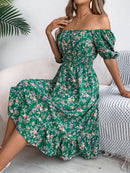 Floral Square Collar Ruffles Dress
