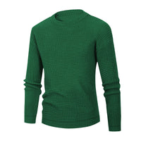Men's Solid Color Waffle Round Neck Base Sweater