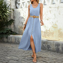 Summer Round-neck Sleeveless Split Dress