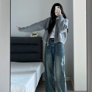 Gray Cropped Sweater Coat Women