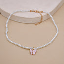 Elegant White Pearl Choker Necklace Small Round Pearl Wedding Butterfly Necklace For Women Charm Fashion Jewelry
